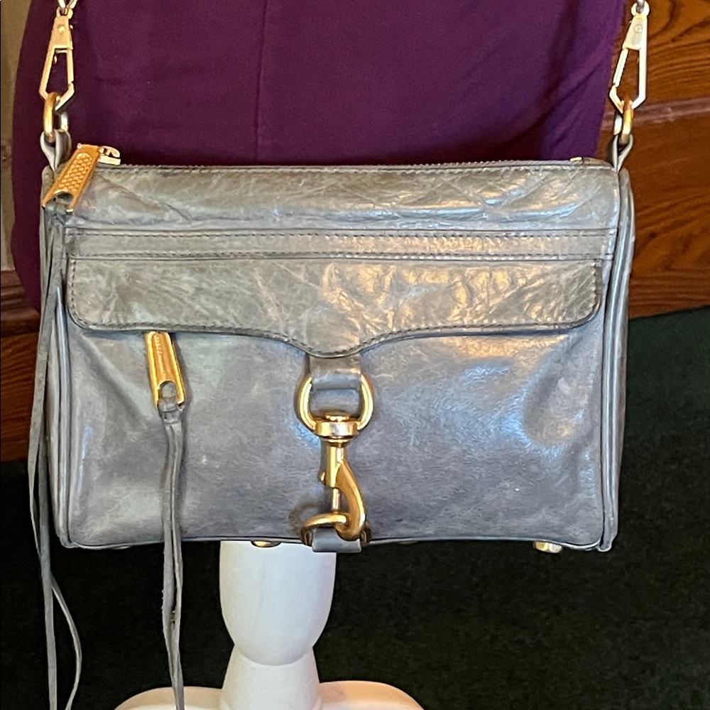 Rebecca Minkoff Mac crossbody bag with gold tone metal hardware chain strap